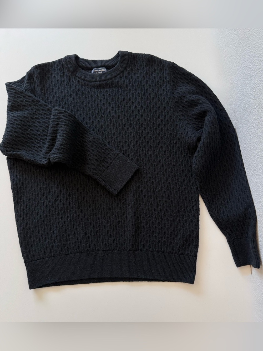 Abercrombie & Fitch Black Wool Blend Chain Link Cable Knit Crewneck Sweater XL